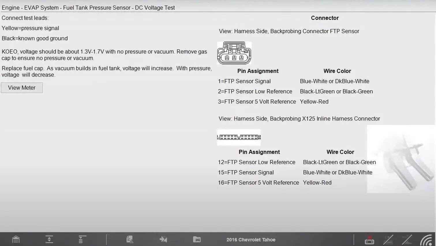 2016 Chevrolet Tahoe Fuel Tank Pressure Sensor – DC Voltage Test