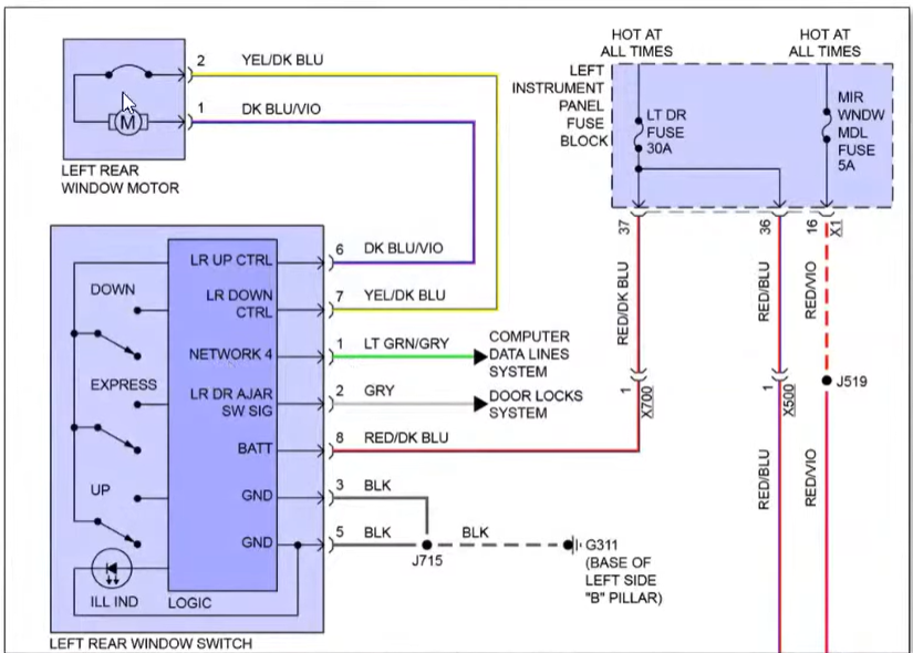 2016 Tahoe Left Rear Window Motor Wiring Diagram