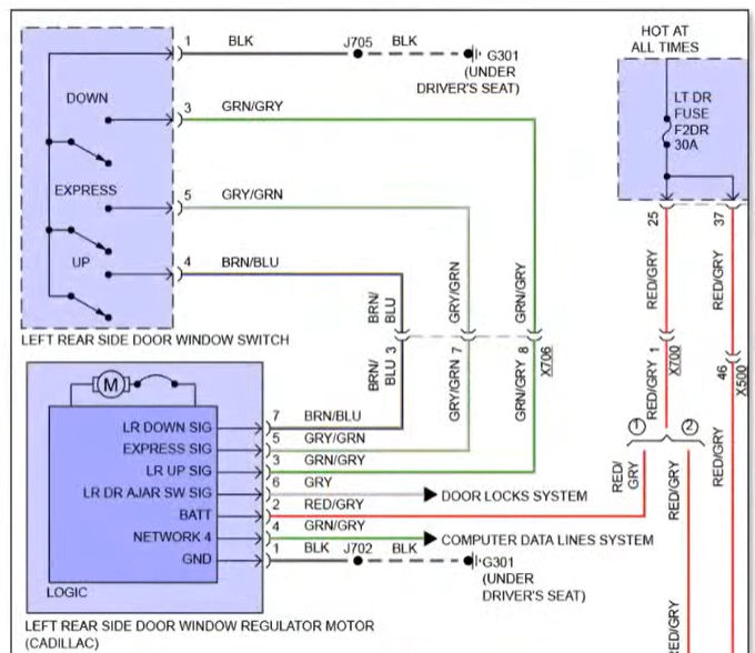 Body Electrical Systems Cadillac left rear window motor wiring diagram