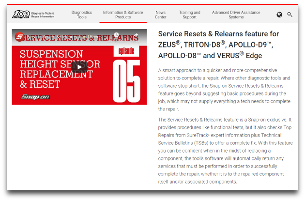 Snap-on Service Resets and Relearns