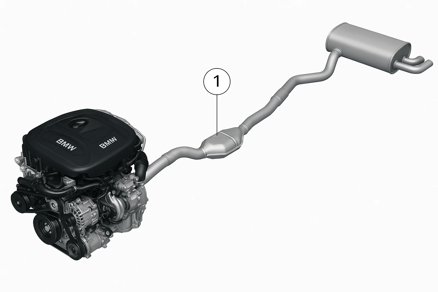 BMW B38A15 engine, exhaust system including Gasoline Particulate Filter (GPF)